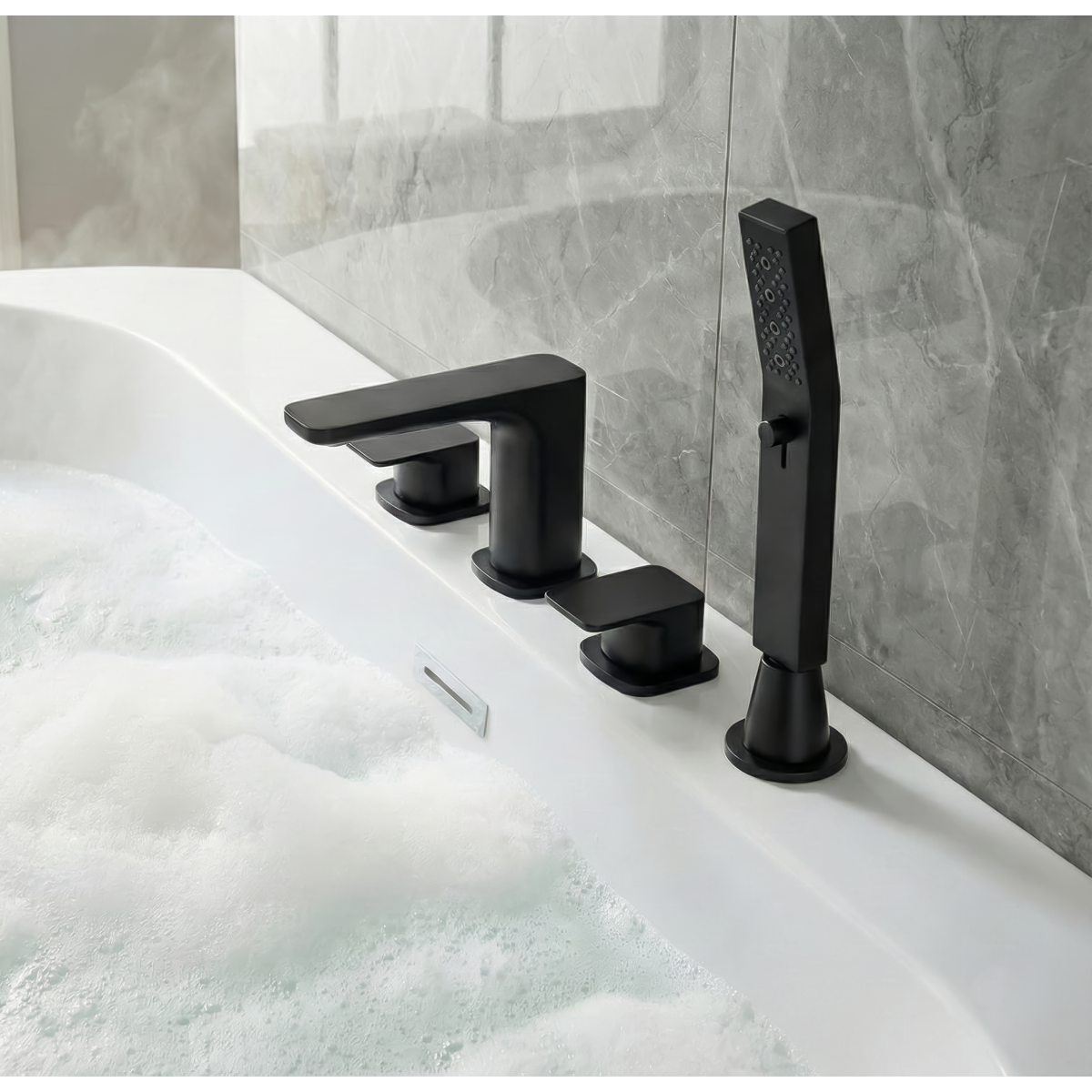 Bath Mounting 4-Hole Mixer Tap with Shower Head - Matt Black DH399