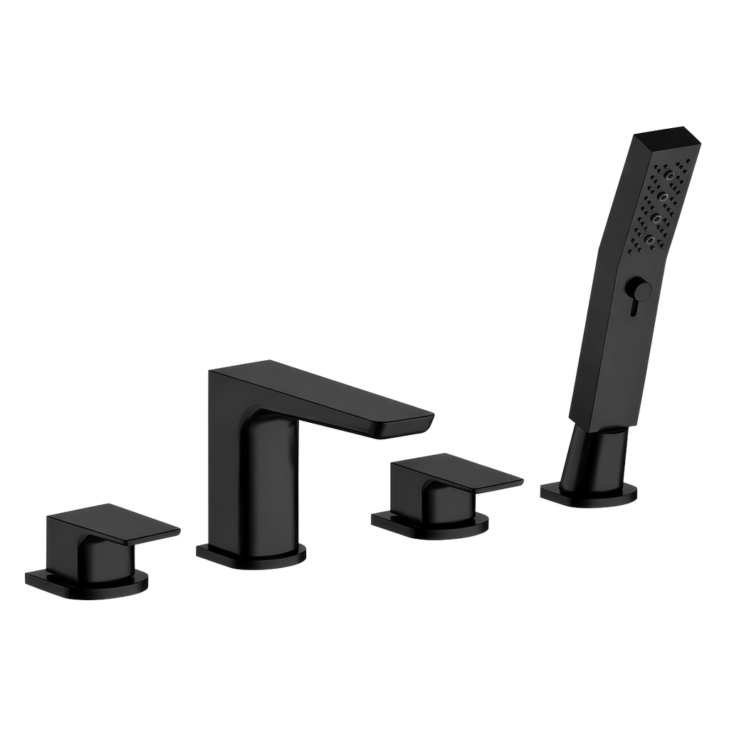 Bath Mounting 4-Hole Mixer Tap with Shower Head - Matt Black DH399