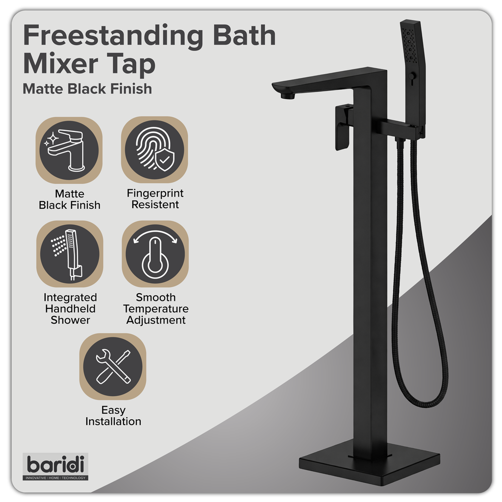Freestanding Bath Mixer Tap with Shower - Matt Black DH401