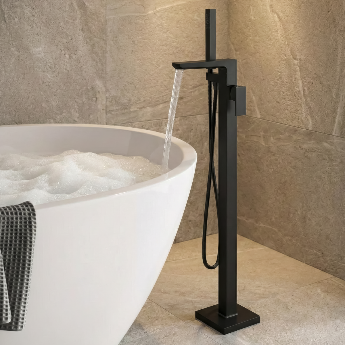 Freestanding Bath Mixer Tap with Shower - Matt Black DH401
