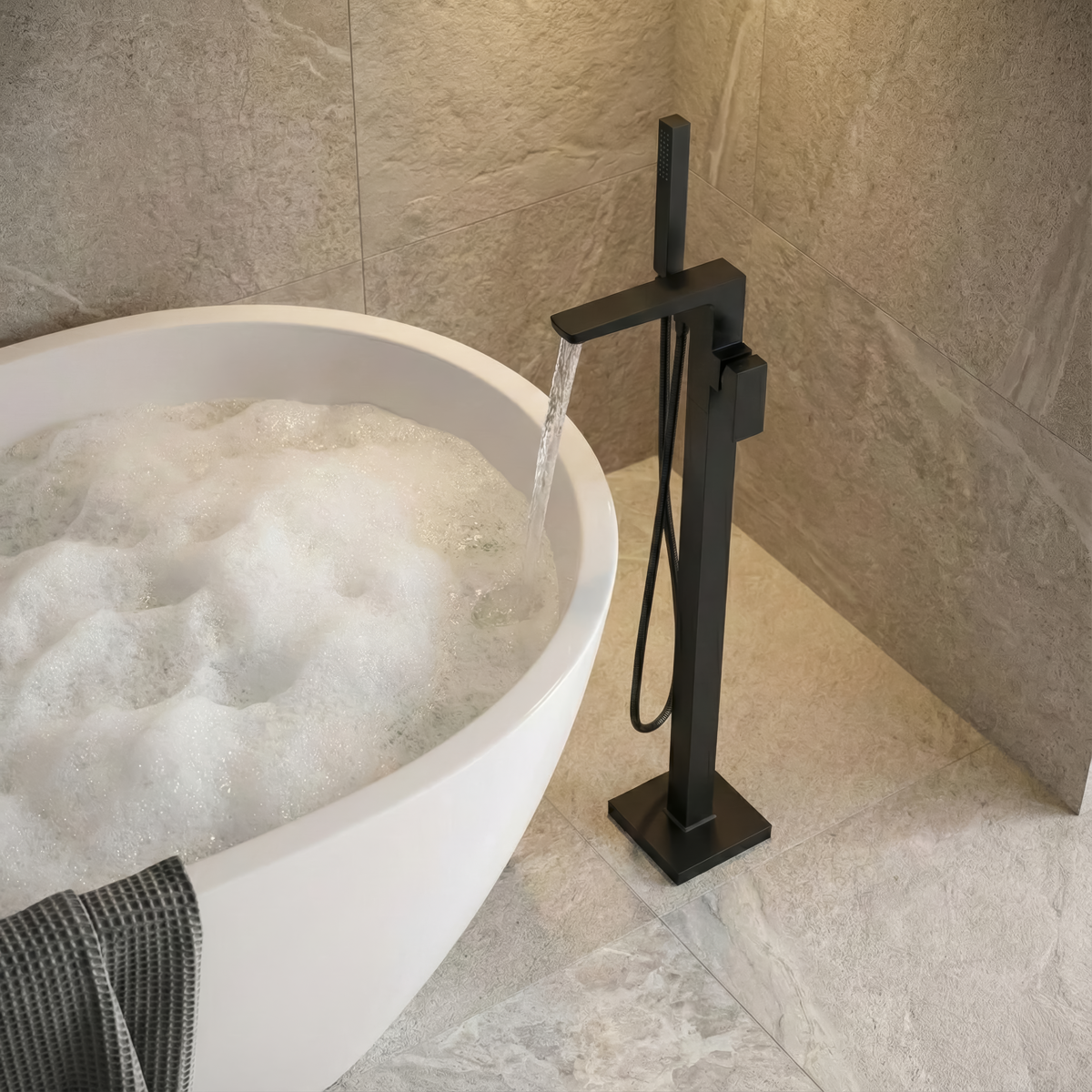 Freestanding Bath Mixer Tap with Shower - Matt Black DH401