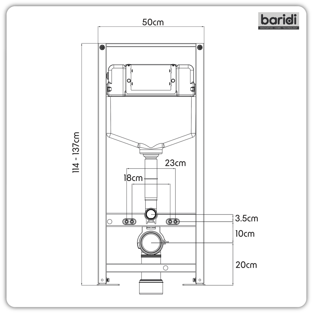 Slimline Concealed Cistern with Metal Frame, Front Flush, Adjustable Feet - WRAS Approved DH404