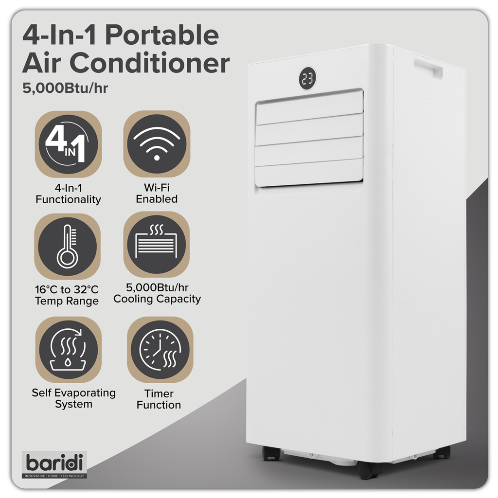 4-in-1 Portable Air Conditioner with Window Sealing Kit 5,000Btu/hr - White DH412