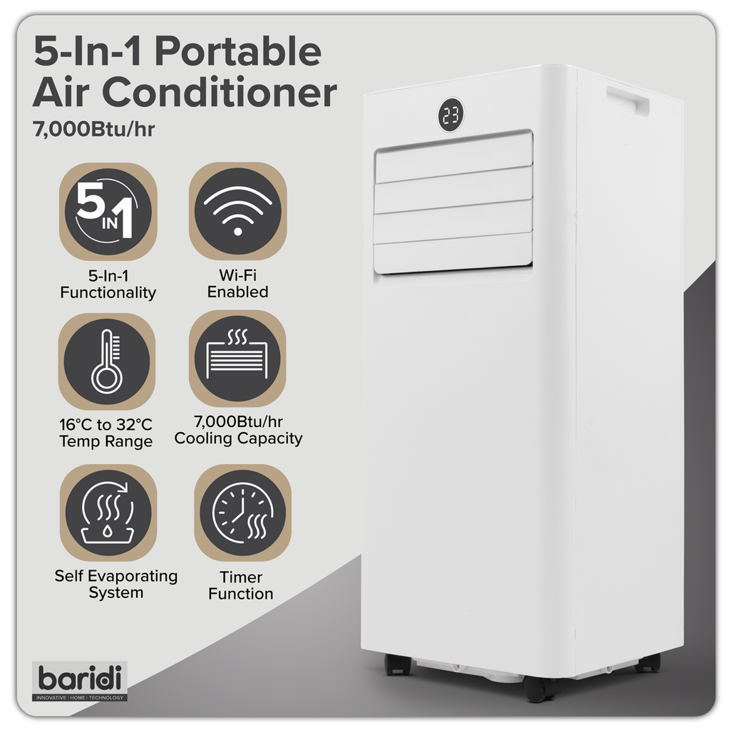 5-in-1 Portable Air Conditioner with Window Sealing Kit 7,000Btu/hr - White DH413