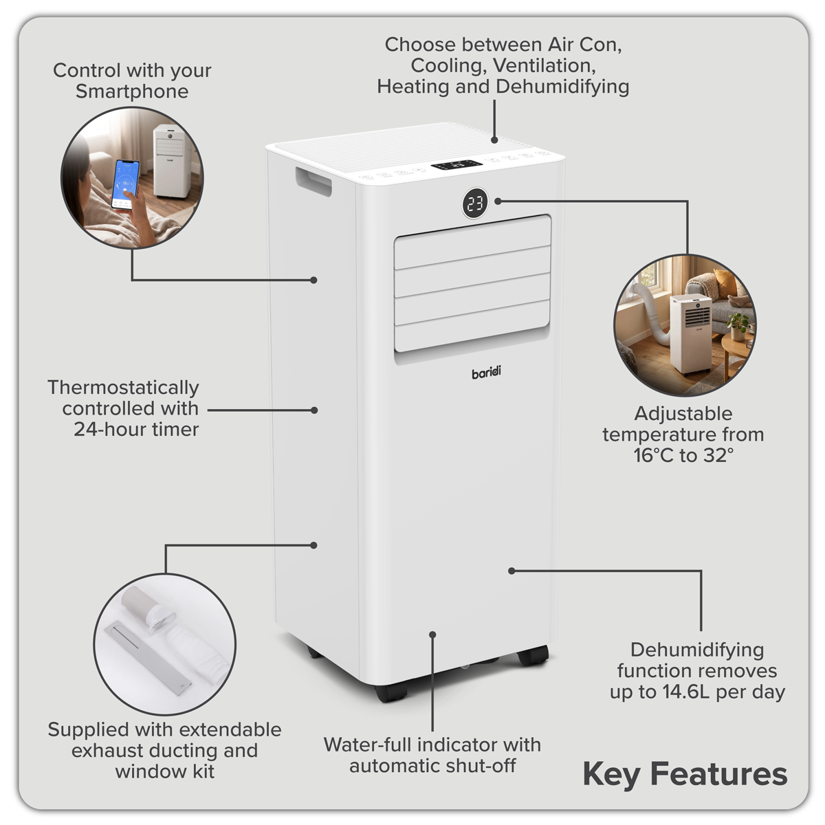 5-in-1 Portable Air Conditioner with Window Sealing Kit 7,000Btu/hr - White DH413