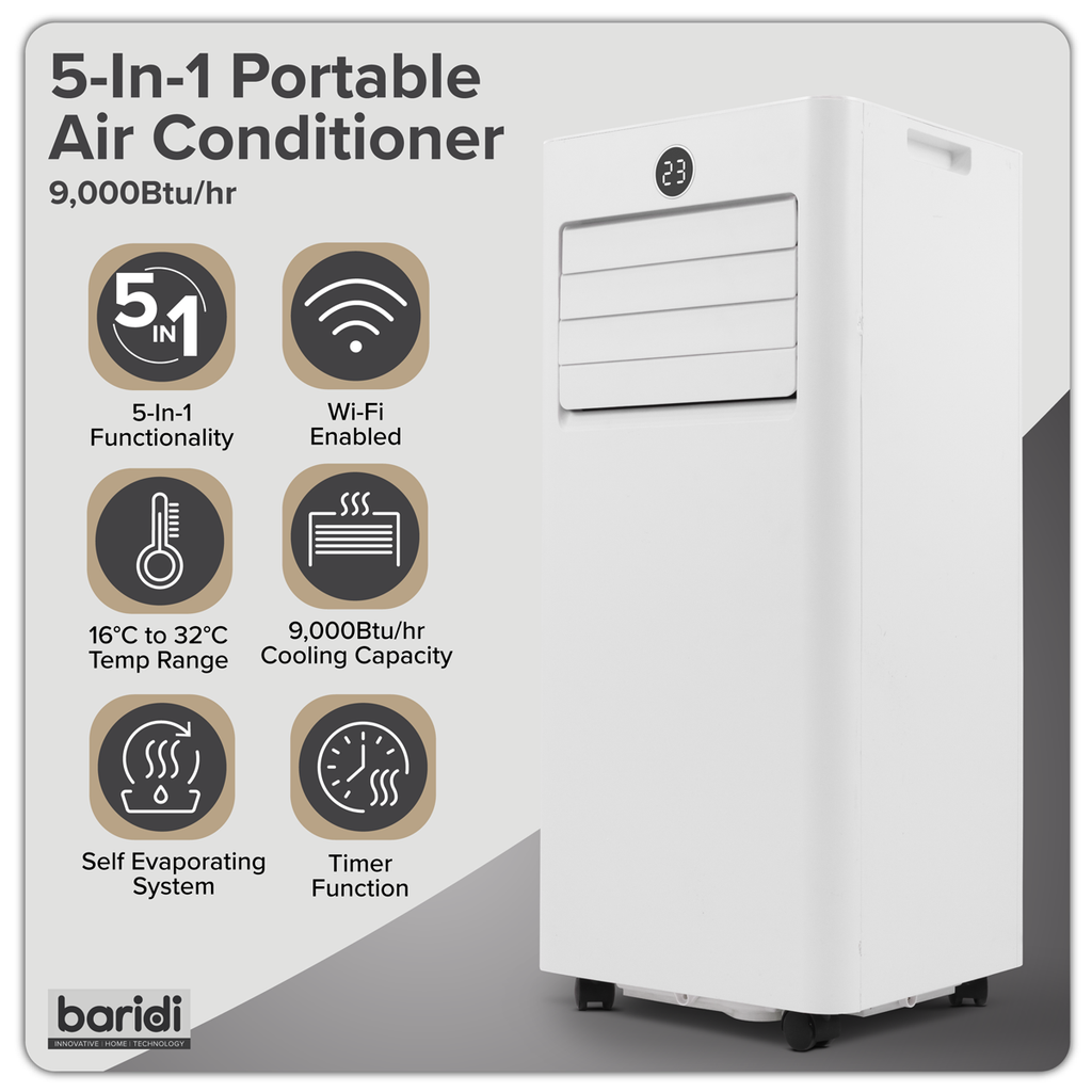 5-in-1 Portable Air Conditioner with Window Sealing Kit 9,000Btu/hr - White DH414