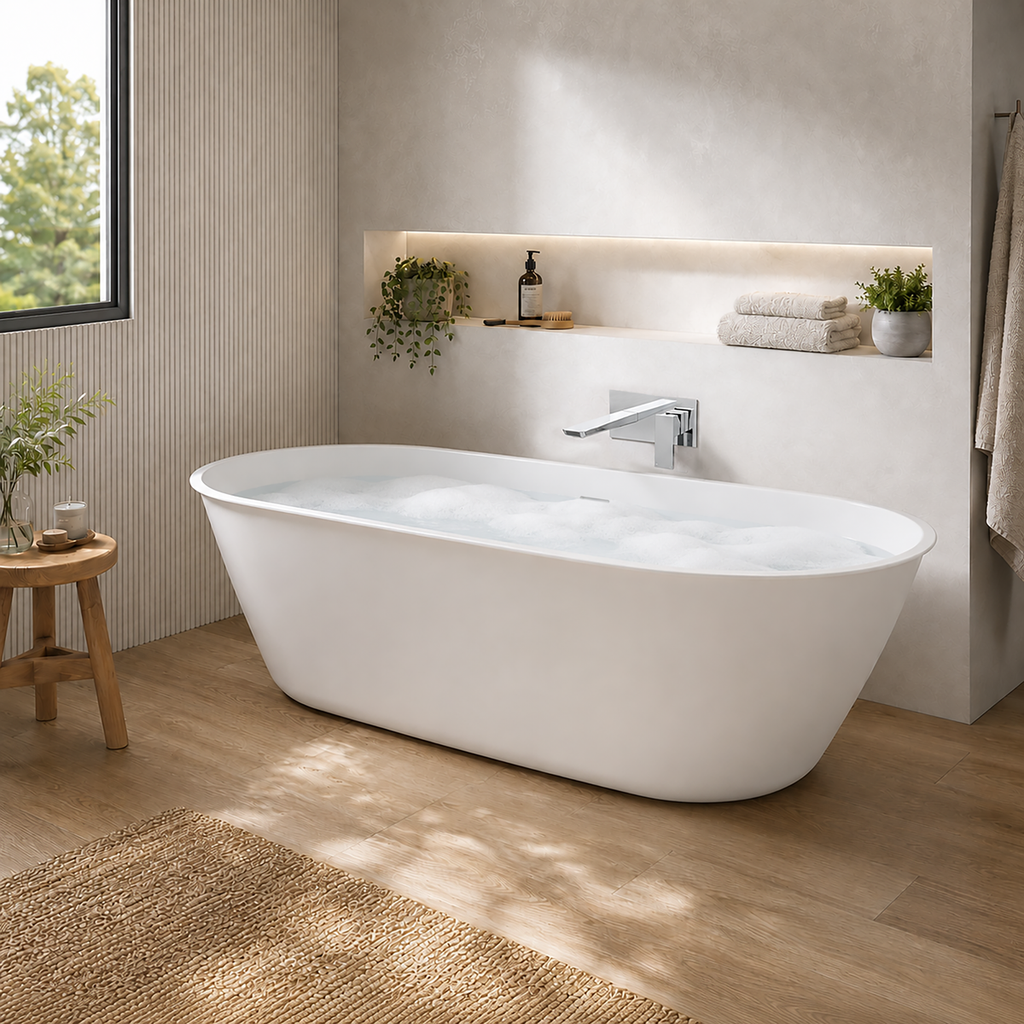 Double-Ended Slim Rim Bath with Overflow System 170cm - Gloss White DH418