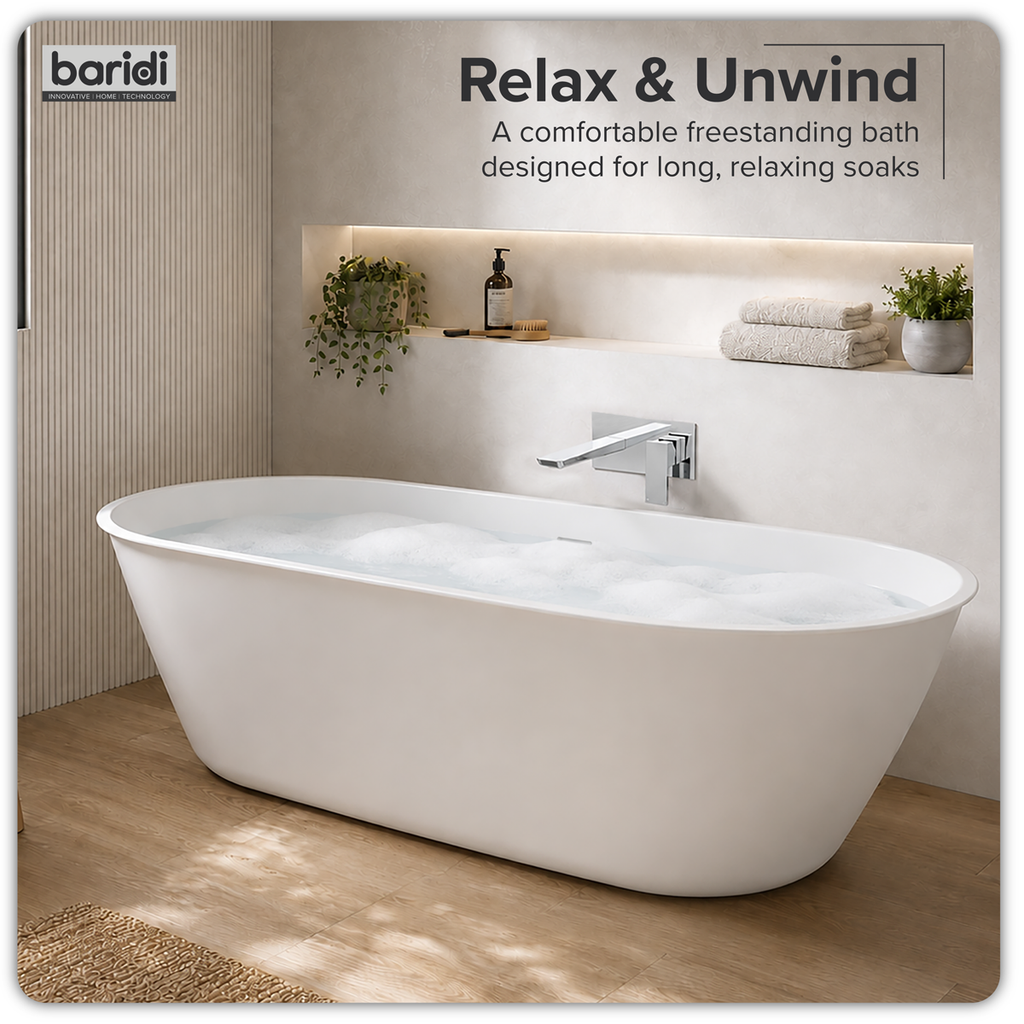 Double-Ended Slim Rim Bath with Overflow System 170cm - Gloss White DH418