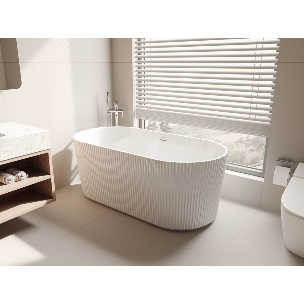 Double-Ended Fluted Design Bath with Slim Rim 150cm – Gloss White DH419