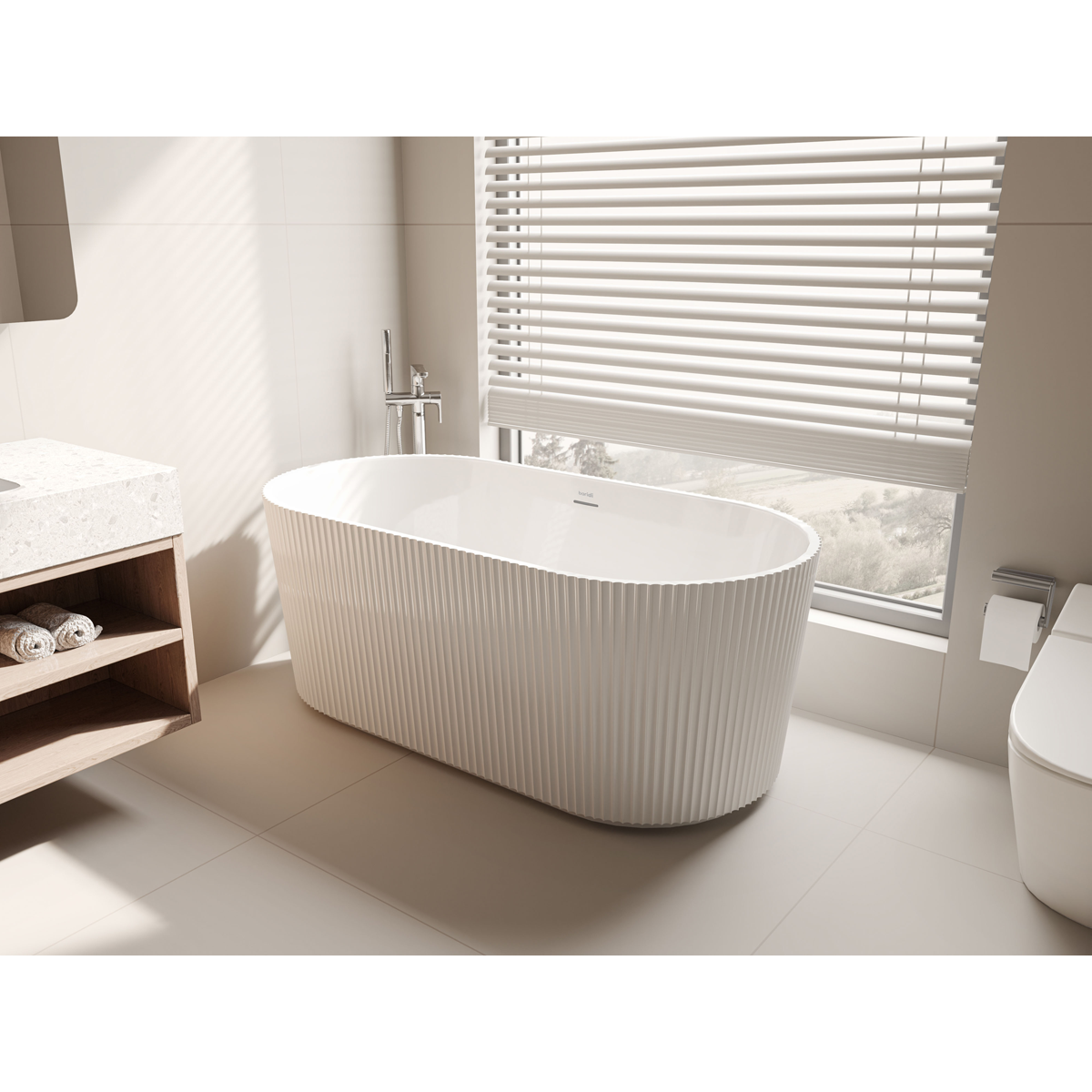 Double-Ended Fluted Design Bath with Slim Rim 150cm – Gloss White DH419