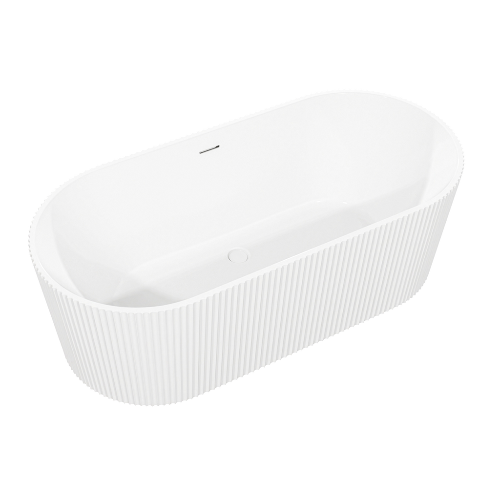 Double-Ended Fluted Design Bath with Slim Rim 150cm – Gloss White DH419