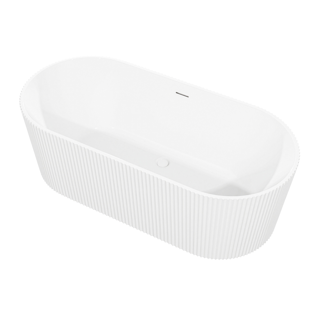 Double-Ended Fluted Design Bath with Slim Rim 150cm – Gloss White DH419