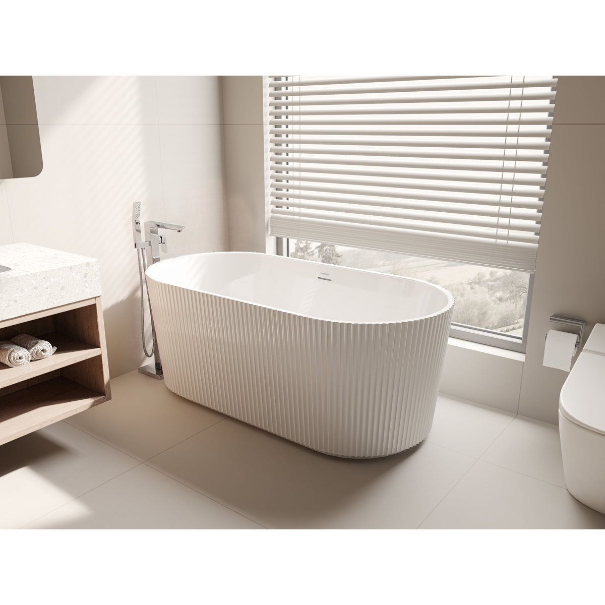 Double-Ended Fluted Design Bath with Slim Rim 168cm – Gloss White DH420