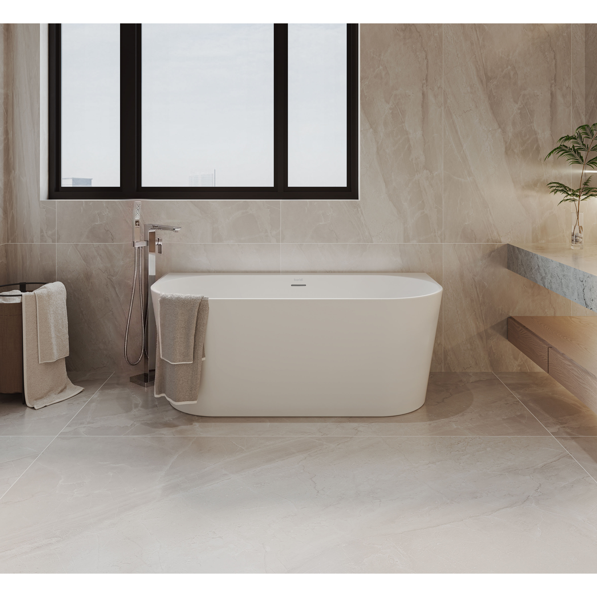 Back-to-Wall Slim Rim Bath with Overflow System 150cm – Gloss White DH421
