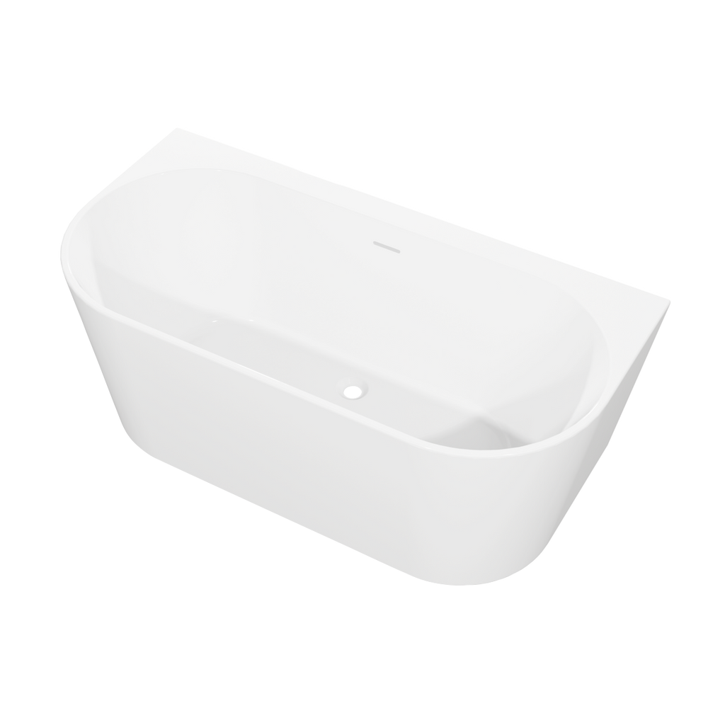 Back-to-Wall Slim Rim Bath with Overflow System 150cm – Gloss White DH421