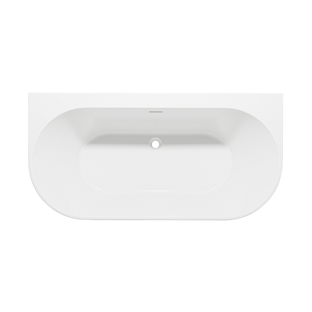Back-to-Wall Slim Rim Bath with Overflow System 150cm – Gloss White DH421