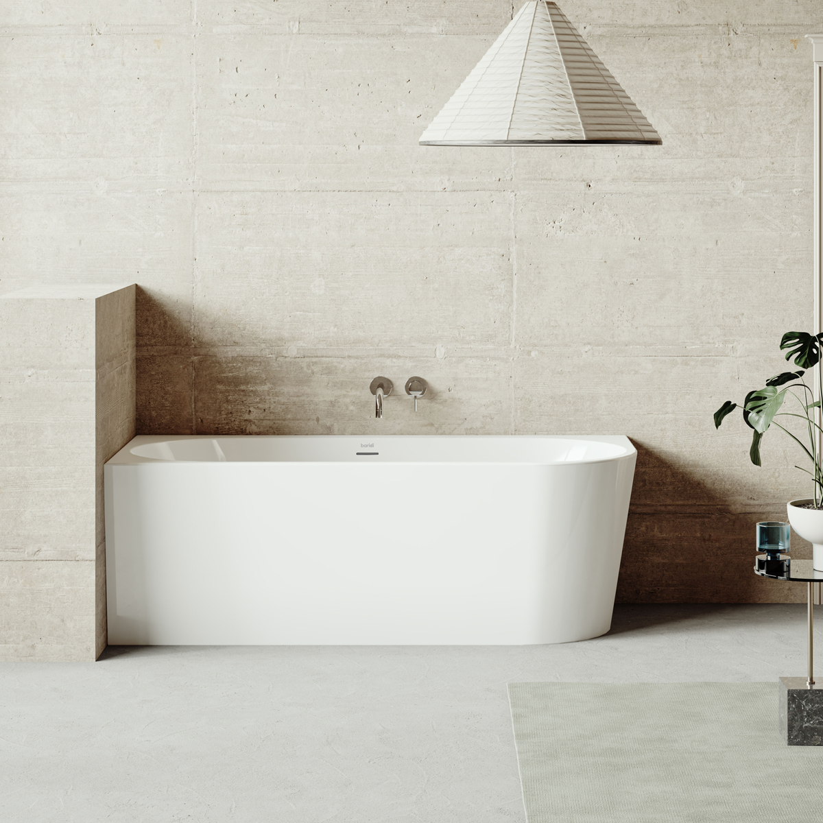 Left-Hand Corner Slim Rim Bath with Overflow System 150cm – Gloss White DH423