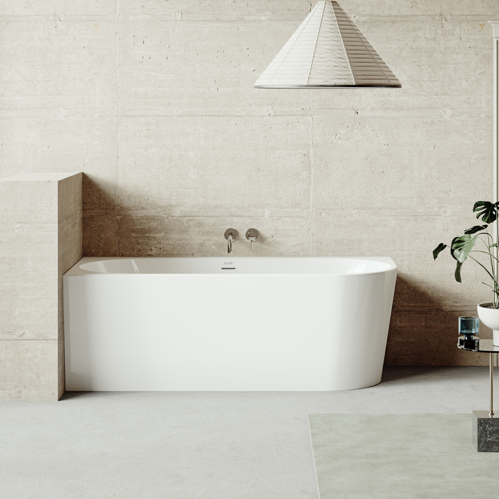 Left-Hand Corner Slim Rim Bath with Overflow System 160cm – Gloss White DH424