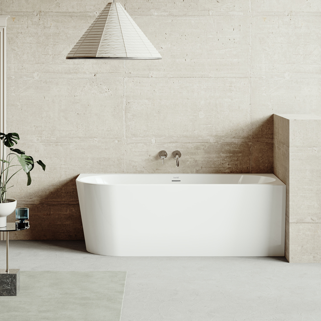 Right-Hand Corner Slim Rim Bath with Overflow System 150cm – Gloss White DH426
