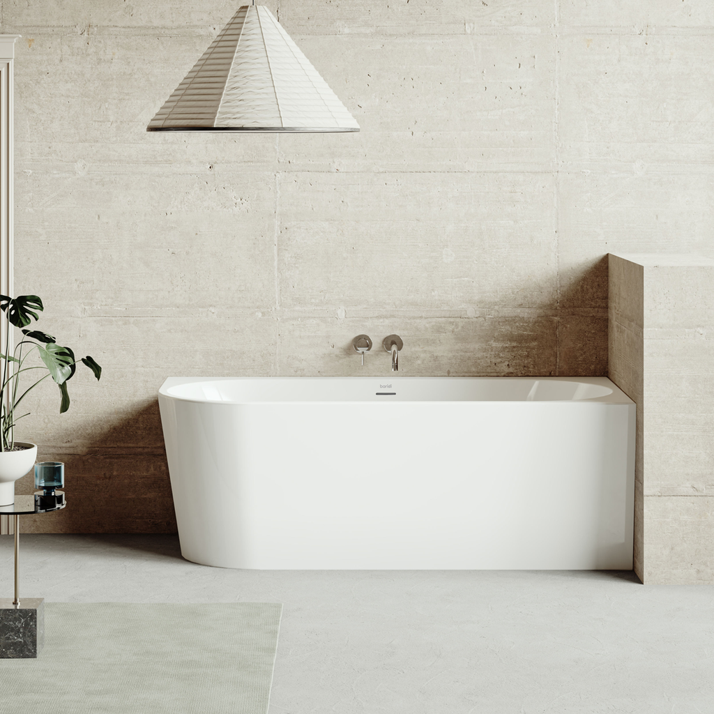 Right-Hand Corner Slim Rim Bath with Overflow System 160cm – Gloss White DH427