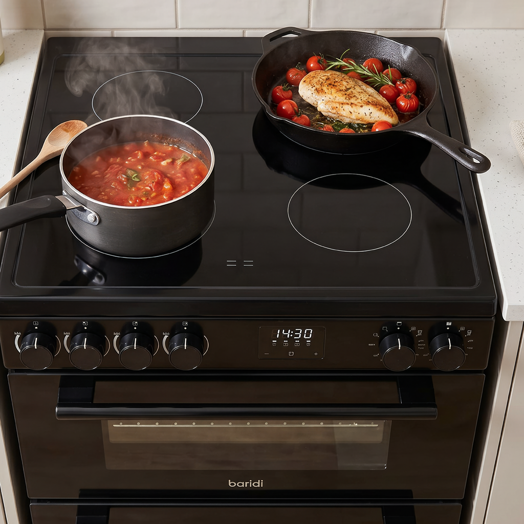60cm Freestanding Cooker with 99L Double Cavity & Ceramic Hob - Black DH429
