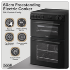 60cm Freestanding Cooker with 99L Double Cavity & Ceramic Hob - Black DH429