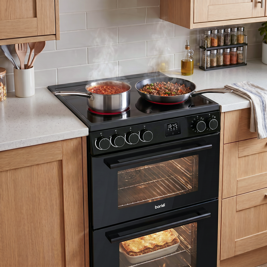 60cm Freestanding Cooker with 99L Double Cavity & Ceramic Hob - Black DH429