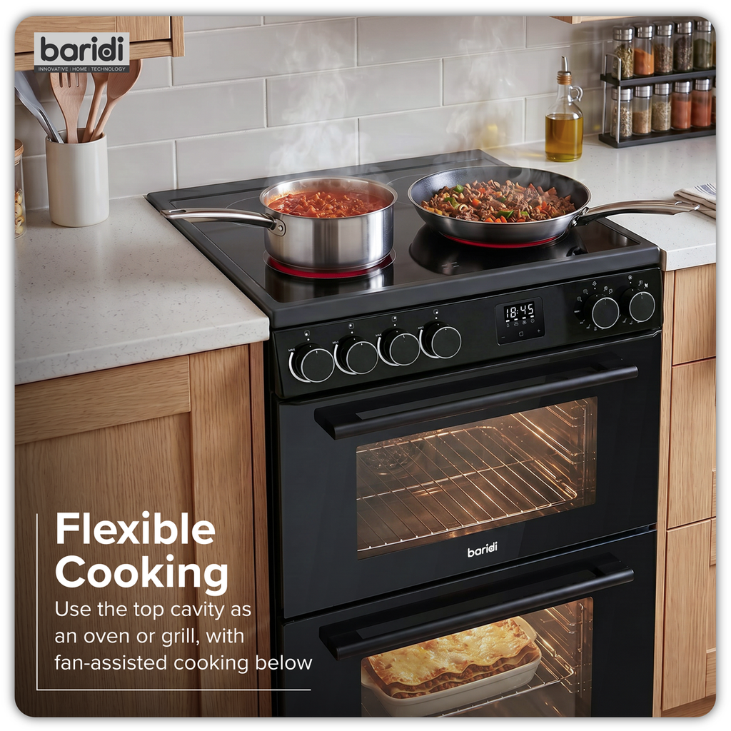 60cm Freestanding Cooker with 99L Double Cavity & Ceramic Hob - Black DH429