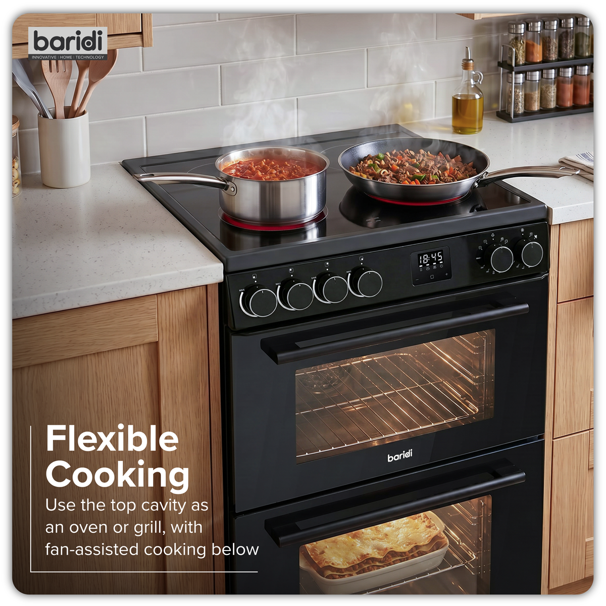 60cm Freestanding Cooker with 99L Double Cavity & Ceramic Hob - Black DH429