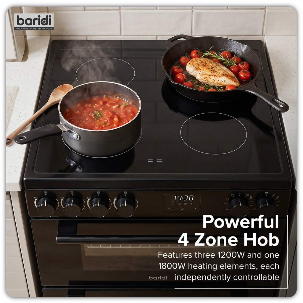 60cm Freestanding Cooker with 99L Double Cavity & Ceramic Hob - Black DH429