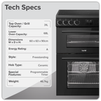60cm Freestanding Cooker with 99L Double Cavity & Ceramic Hob - Black DH429