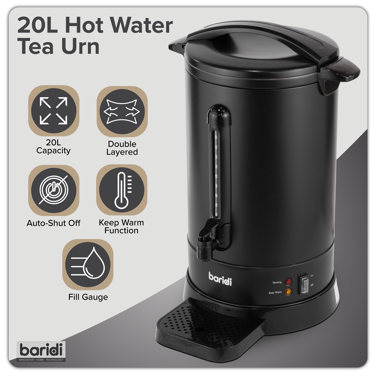 Hot Water Boiler/Tea Urn, 20L Capacity - Black DH431