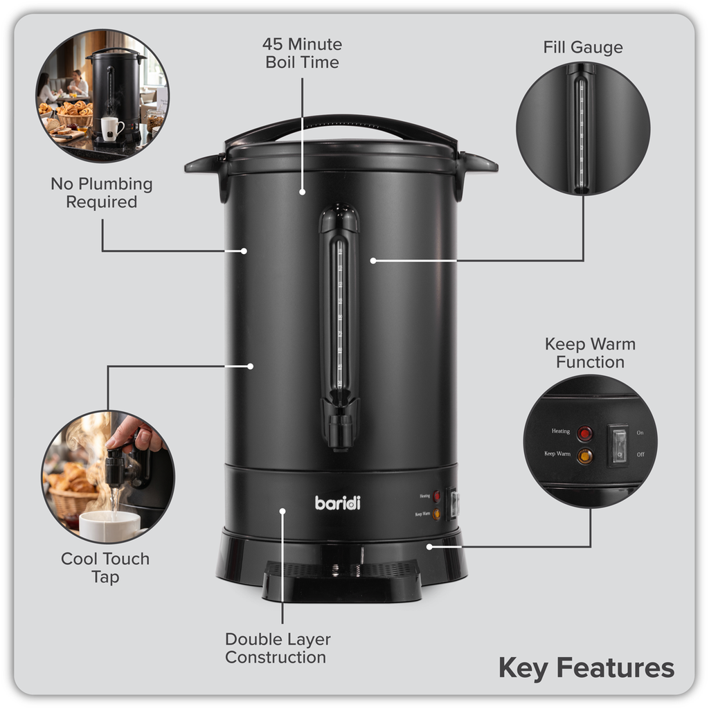 Hot Water Boiler/Tea Urn, 20L Capacity - Black DH431