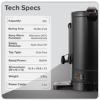 Hot Water Boiler/Tea Urn, 20L Capacity - Black DH431