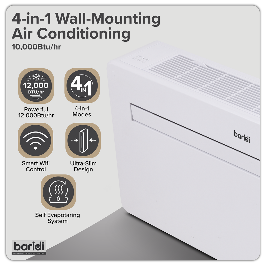 4-in-1 Smart Monobloc Wall-Mounting Air Conditioning Unit 12,000Btu/hr - White DH433