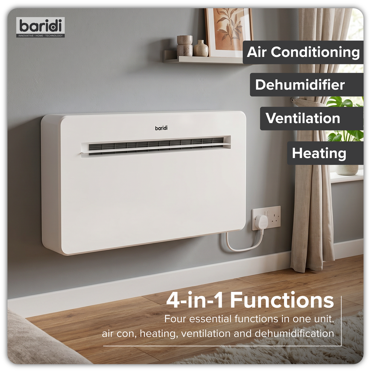 4-in-1 Smart Monobloc Wall-Mounting Air Conditioning Unit 12,000Btu/hr - White DH433