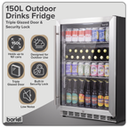 Outdoor Drinks/Beverage/Bar Fridge with Triple Glazed Door & Security Lock 150L - Stainless Steel DH439