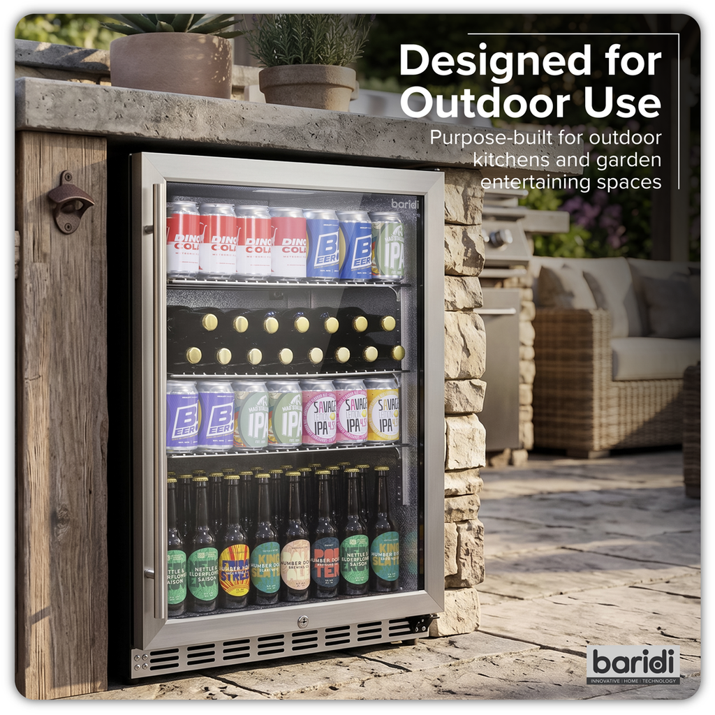 Outdoor Drinks/Beverage/Bar Fridge with Triple Glazed Door & Security Lock 150L - Stainless Steel DH439