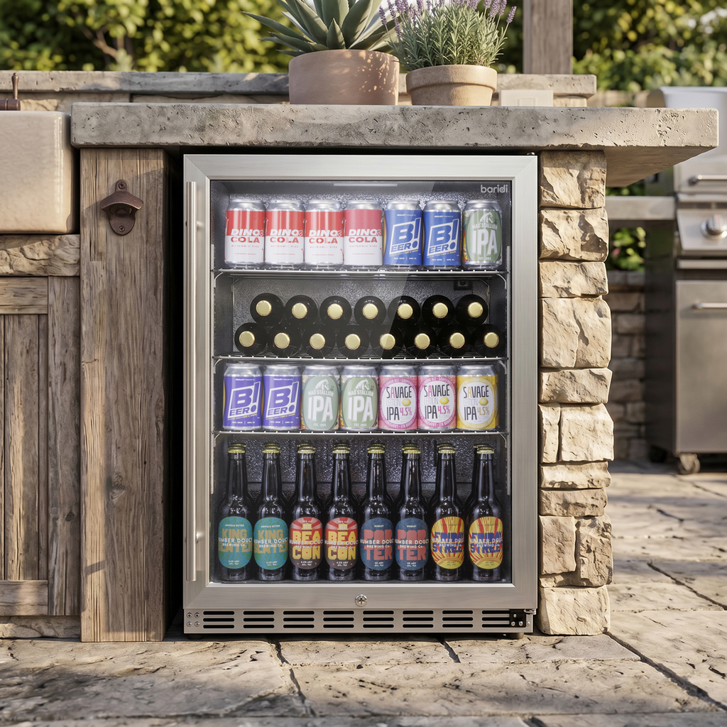 Outdoor Drinks/Beverage/Bar Fridge with Triple Glazed Door & Security Lock 150L - Stainless Steel DH439