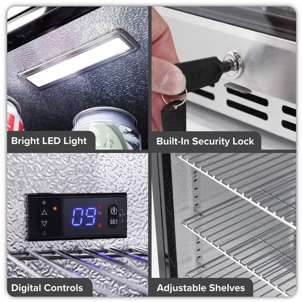 Outdoor Drinks/Beverage/Bar Fridge with Triple Glazed Door & Security Lock 150L - Stainless Steel DH439