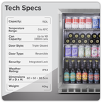 Outdoor Drinks/Beverage/Bar Fridge with Triple Glazed Door & Security Lock 150L - Stainless Steel DH439