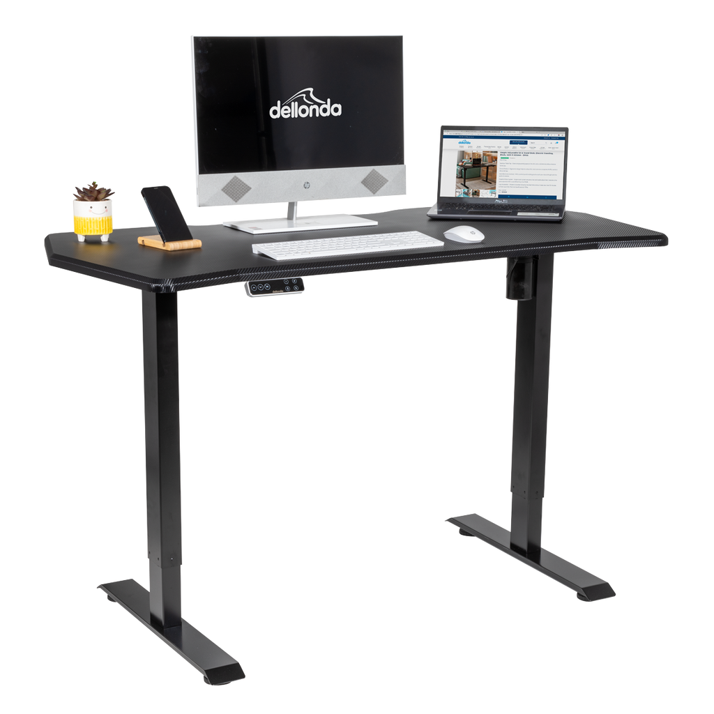 Dellonda Single Motor Electric Sit/Stand Desk, Digital Control - Carbon Fibre Effect Desktop DH43