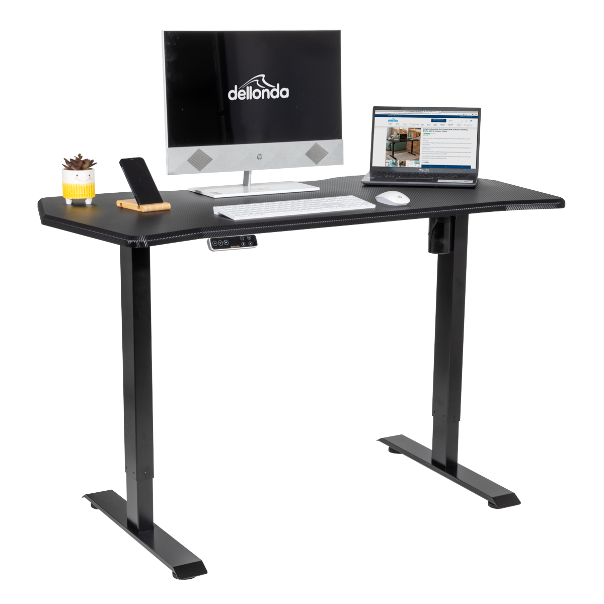 Dellonda Single Motor Electric Sit/Stand Desk, Digital Control - Carbon Fibre Effect Desktop DH43