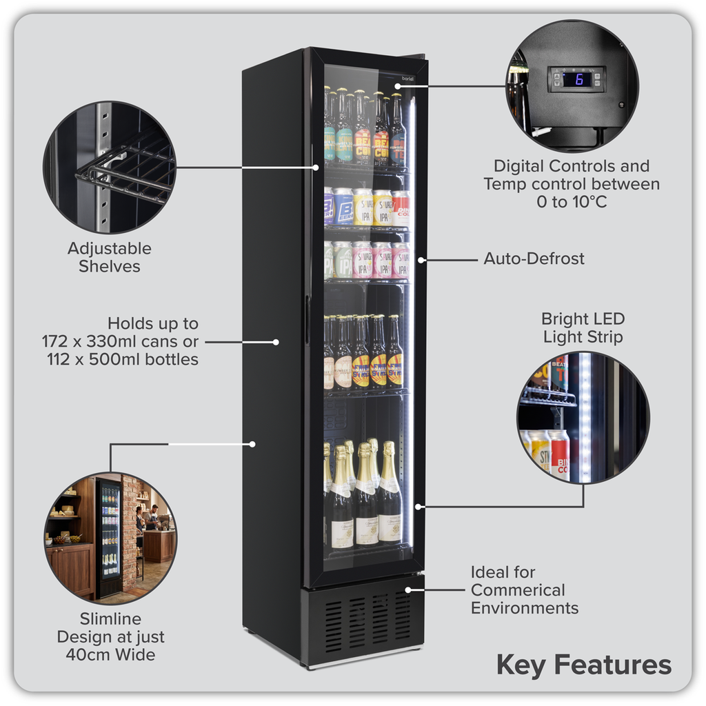 Tall Drinks/Bar Fridge with Digital Controls & Auto Defrost 160L - Black DH440