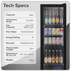 Tall Drinks/Bar Fridge with Digital Controls & Auto Defrost 160L - Black DH440