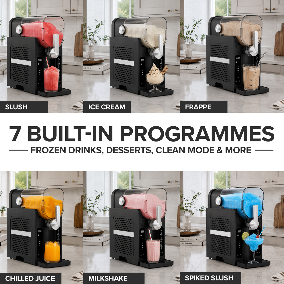 Slush & Ice Cream Machine, 7 Presets, 2.6L Capacity – Black DH443