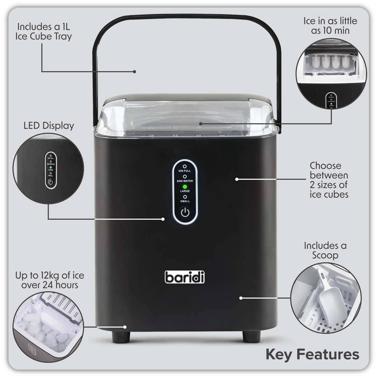 Ice Cube Maker with LED Display & 10 Minute Freeze DH52