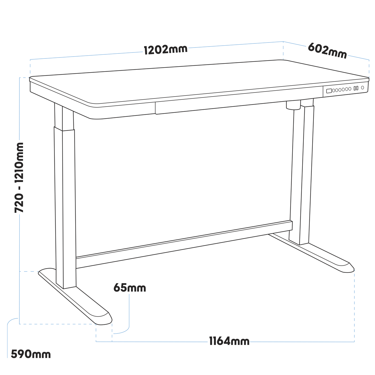 Single Motor Ultra-Quiet Electric Desk with Control Panel, USB Port & Drawer - White Desktop DH54