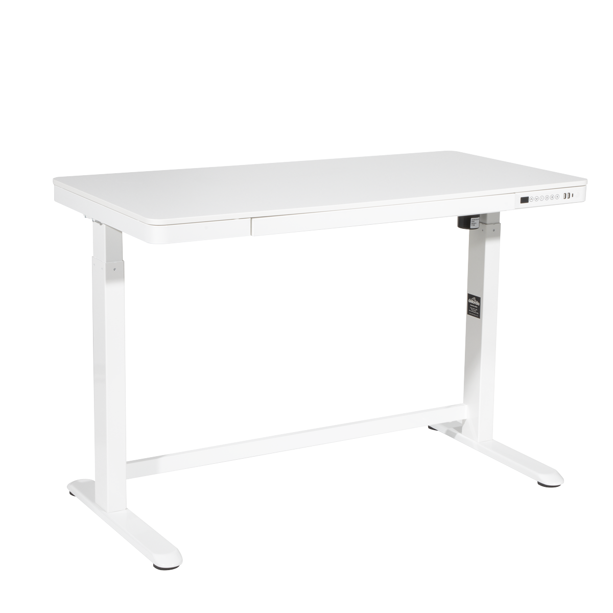 Single Motor Ultra-Quiet Electric Desk with Control Panel, USB Port & Drawer - White Desktop DH54