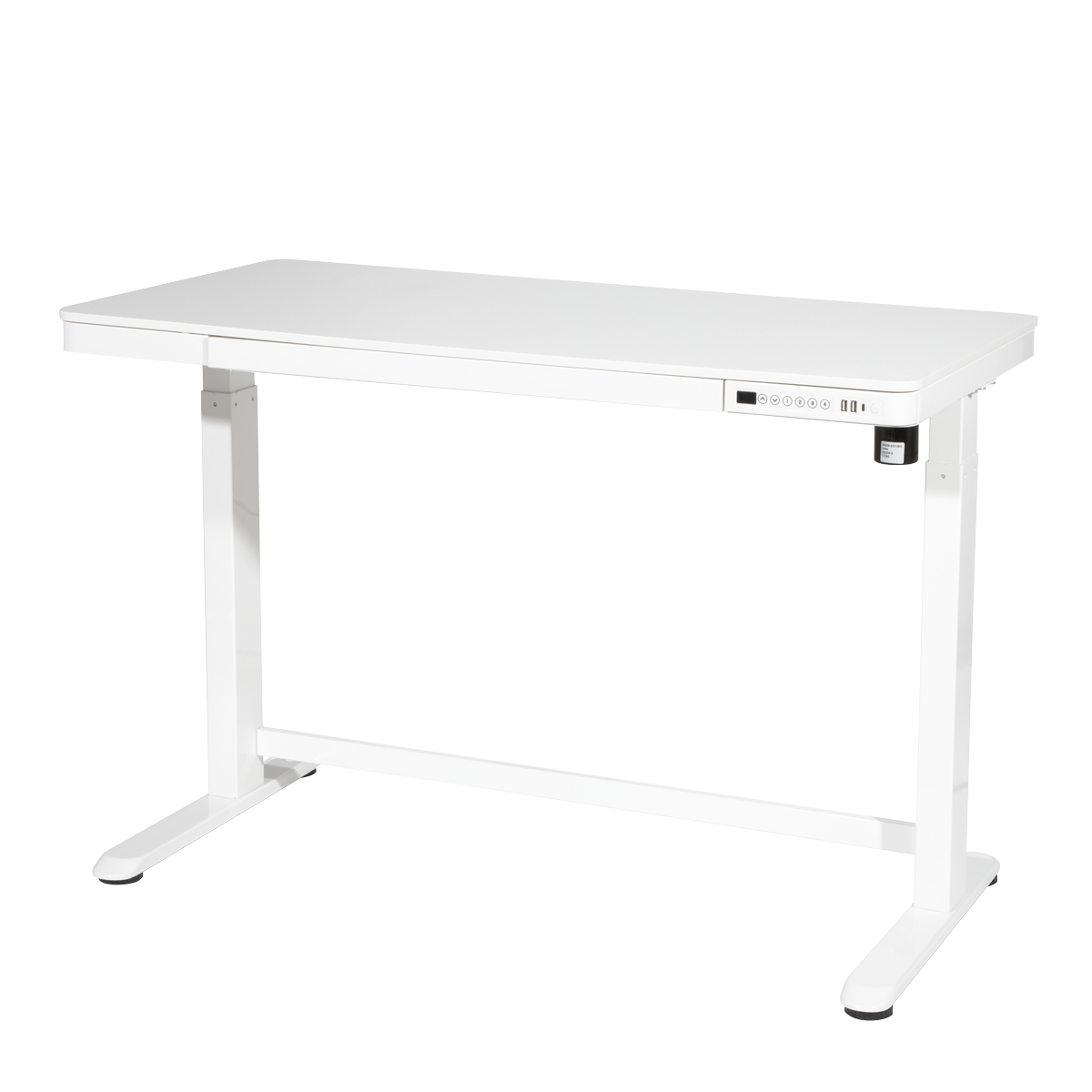 Single Motor Ultra-Quiet Electric Desk with Control Panel, USB Port & Drawer - White Desktop DH54